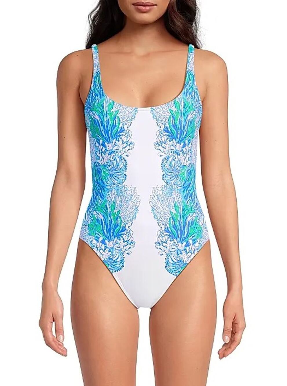 LILLY PULITZER Brin Scoopneck One-Piece Swimsuit Size 14 Blue Las Olas Aqua NWT